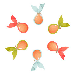 Round ornament, wreath of Easter eggs. Round frame with empty space for text. Composition on white background for greeting cards, posters, banners, invitations and social media posts