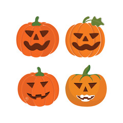Pumpkins character cartoon, Halloween pumpkin icon vector. Flat design, halloween scary pumpkin with smile, happy face, various expression.