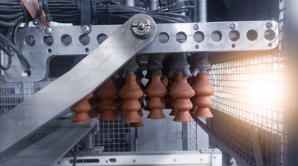 Actuator pneumatic system on the Automatic eggs candling machine.Hatchery technology.