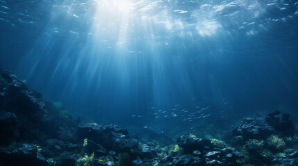 Fototapeta na wymiar An underwater scene highlighting negative space.