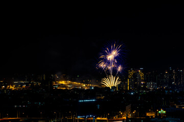 The blurred background of fireworks (light trails) is beautiful at night, seen in the New Year holidays, Christmas events, for tourists to take pictures during public travel.