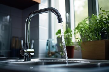 Water is pouring from the tap in the kitchen in the bathroom problems of lack of clean water