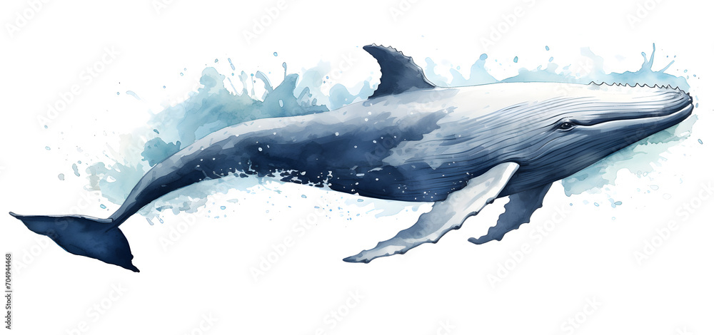 Wall mural watercolor blue whale illustration isolated on white background