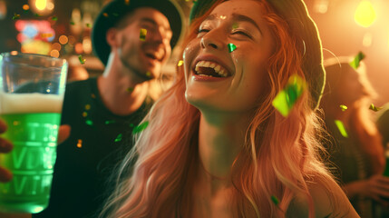 Obraz na płótnie Canvas Joyful Young People Celebrating St. Patrick's Day at a Pub