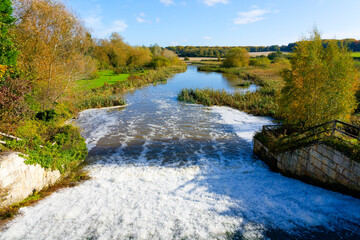 The River Poulter cascades down a waterfall in the Nottinghamshire countryside © Steven Bramall