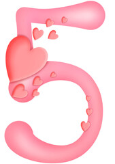 Number 5 clipart image, beautiful decorative number with hearts, valentine numbers PNG