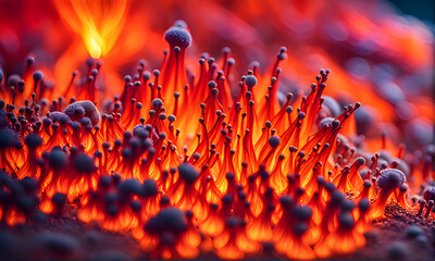 The scorching heat radiates from the earth's surface in this breathtaking photograph, creating a mesmerizing visual display of intense warmth and fiery energy.