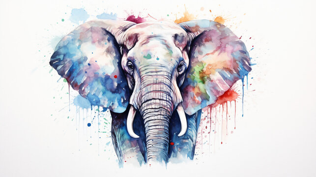 Elephant watercolor portrait