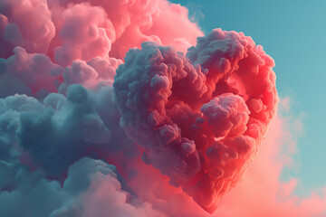 Heart shaped clouds on the Sky for Valentine's Day Banner with Copy Space. Generative AI