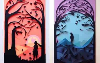 Experiment with negative space by using irregular cutouts to reveal a background of contrasting colors.