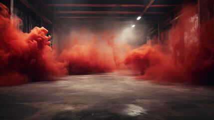 concrete flor and red smoke background