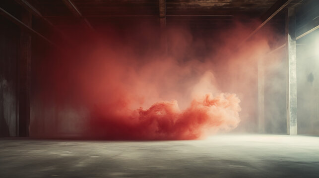 concrete flor and red smoke background