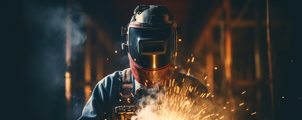view of a welder at work in the automotive industry