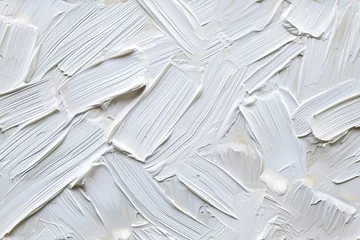 Fotobehang Tactile expanse of white paint, its thick layers sculpted into dynamic strokes and textures that evoke a sense of calm and purity, perfect for minimalist aesthetics and modern decor. © Kassiopeia 
