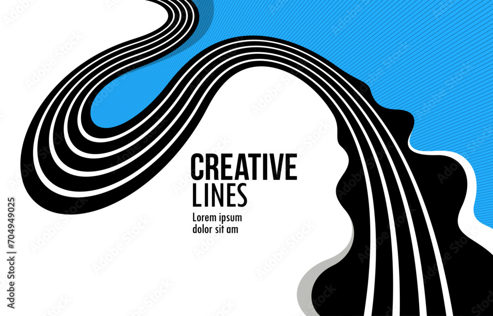 Poster 3d lines in motion vector abstract background, creative and dimensional curved stripes dynamic compo