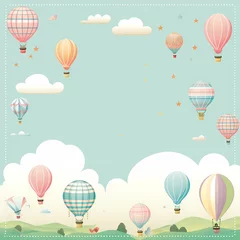 Poster Luchtballon hot air balloon drawing frame for nursery art