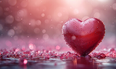 Fototapeta premium Sweet Valentine's Day Background: Heart and Bokeh Lights on Pink, Ideal for Heartfelt Messages with Plenty of Space to Personalize Your Text