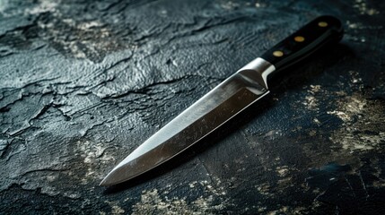 Black Plastic Knife Closeup on Dining Set Tableware Background