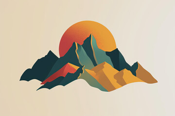 Elegant and unique mountain and sunset logo.
