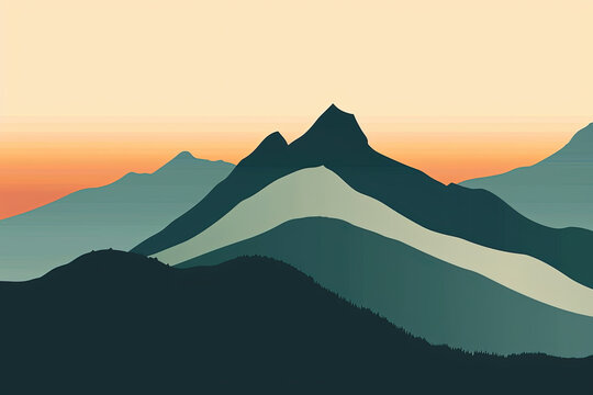 Elegant and unique mountain and sunset logo.