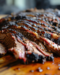 Roast brisket steak sliced and prepared on barbecue (Texas style)