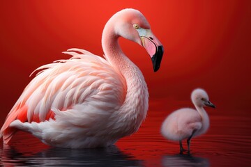 Flamingo with chick