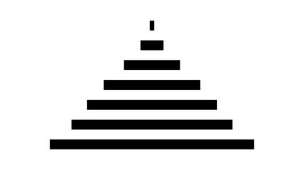 Black and white horizontal lines forming a pyramid. Monochrome stripes forming a triangle. Simple geometric design. Minimalist graphic. Logo, icon, pictogram for design. Vector on white background