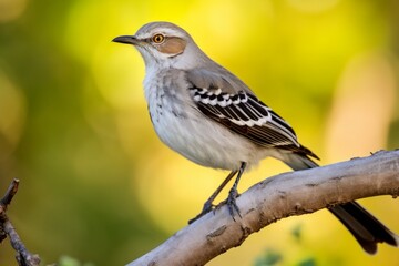 Mocking bird sitting on a tree branch in a sunny day