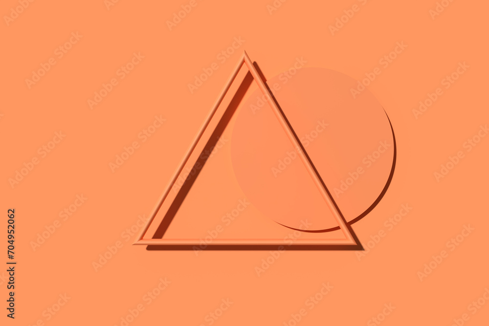 Poster circle and triangle on peach fuzz colored monochrome background.