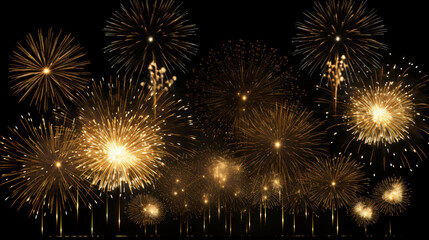 Golden fireworks explosions