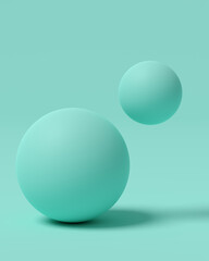 Blue turquoise colored balls or bubbles on bright pastel background.