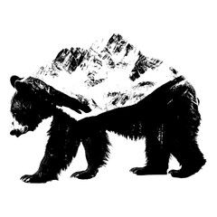 Bear with a mountains landscape, vector illustration.