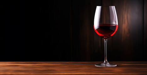 Elegant glass of red wine on dark wooden background. Wine industry concept. Generative AI