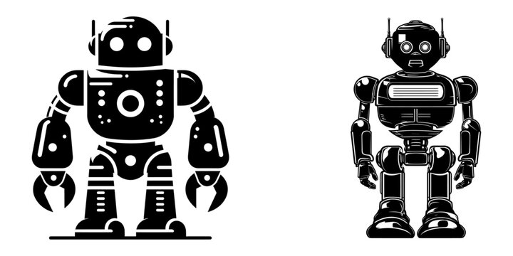Robot black silhouettes set, vector illustration.