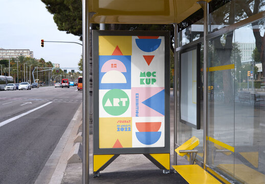 Mockup of customizable poster on bus stop
