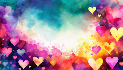 Obraz na płótnie Canvas A vibrant abstract background with glowing hearts, watercolor art style