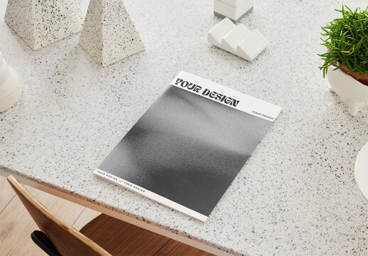 Mockup of vertical customizable A4 saddlestitch magazine cover