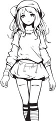 cute anime girl outline drawing illustration