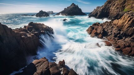 Fototapeta premium background of waves hitting cliffs on the shoreline