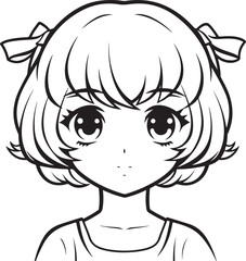 cute anime girl outline drawing illustration