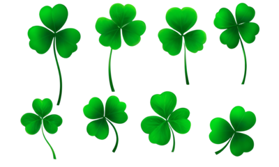 set of a Green leaf of a plant clover isolated on white background, Green icon, flat green vector icon, Happy St Patricks day, Good luck leaf clover flat For apps and websites, PNG.