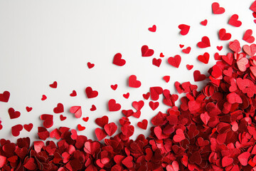 Red Heart Confetti Border On White Background For Love Celebration
