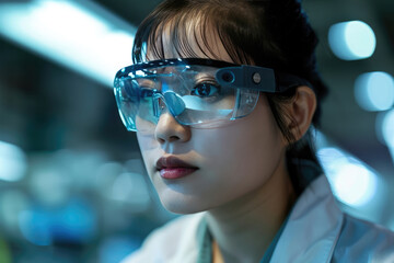 Woman Forensic Scientist In Smart Glasses - obrazy, fototapety, plakaty