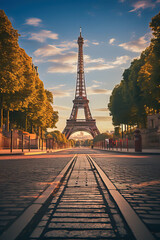 Eiffel tower in the background at Olympic games in Paris - obrazy, fototapety, plakaty