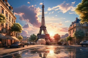 Eiffel Tower in Paris at the Olympic Games. - obrazy, fototapety, plakaty