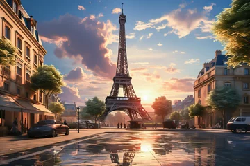 Zelfklevend Fotobehang Chocoladebruin Eiffel Tower in Paris at the Olympic Games.
