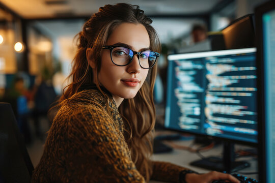 Woman Web Developer In Glasses