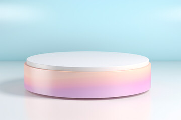 3D White Podium with Pastel Color Fluid Rounded on White Background, Modern Concept, Product Display, Mockup, Showroom, Showcase