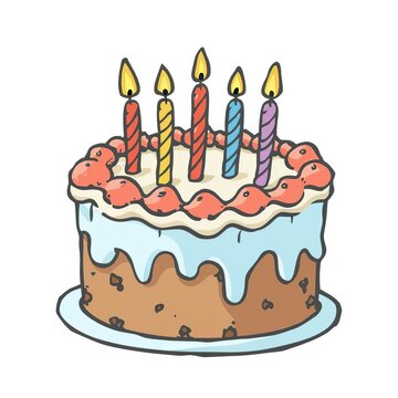 illustration cartoon 3D, cake with candles happy birthday celebration