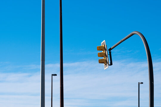 Traffic light in a modern financial district in Barcelona in Spain